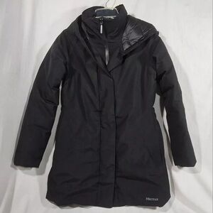 Marmot Puffer Jacket 700 Fill Down Goretex Womens Small S Black Full Zipper Coat